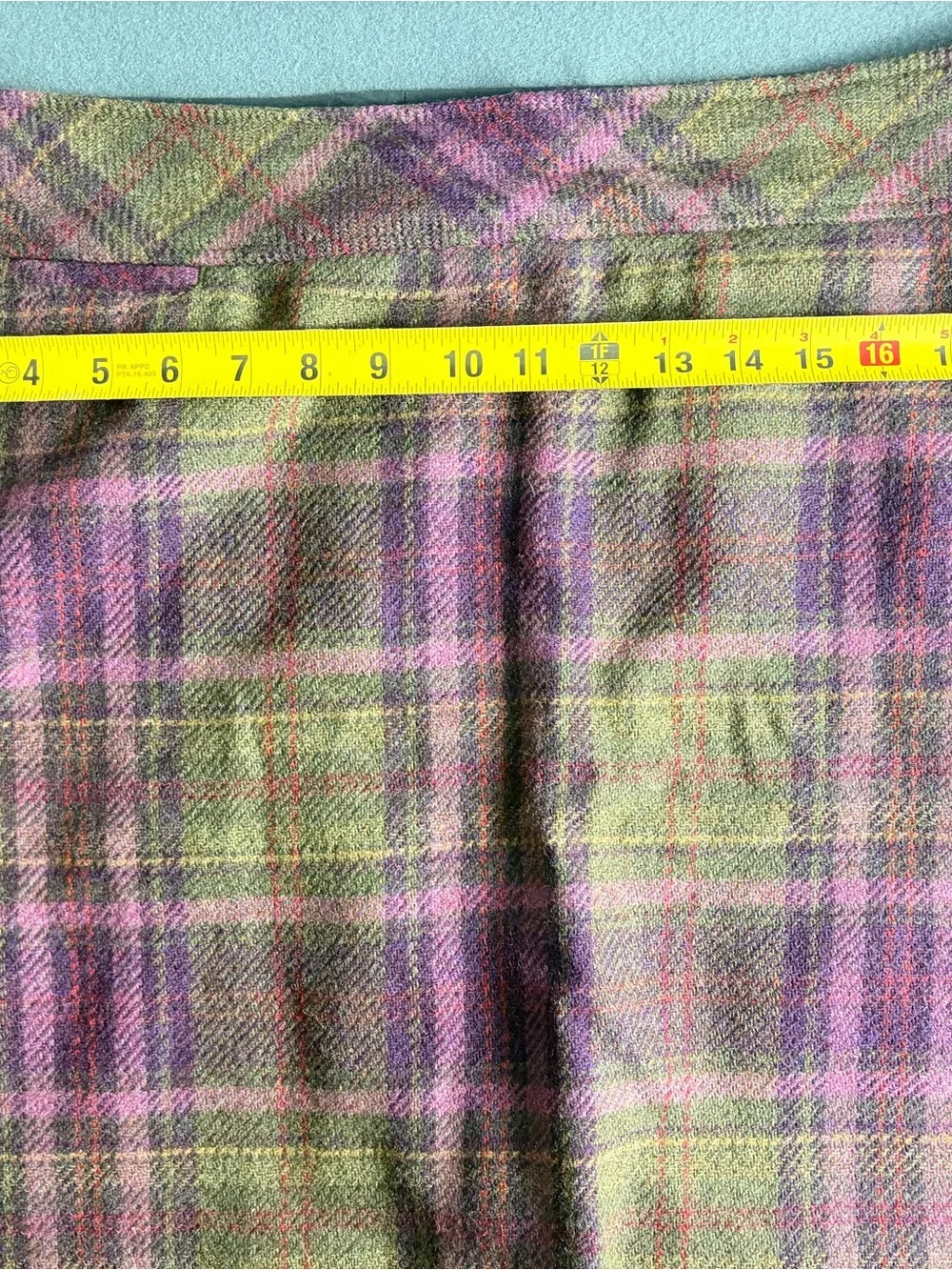 LL Bean Womens Sz 16 A-Line Purple Olive Plaid Wool Blend Skirt Lined, Side Zip